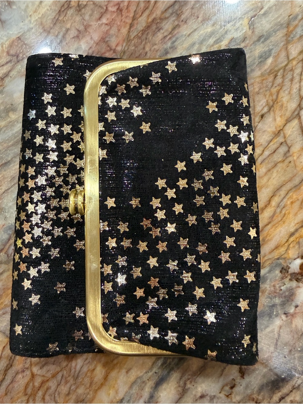 HOBO Star Print Black and Gold Trifold Wallet